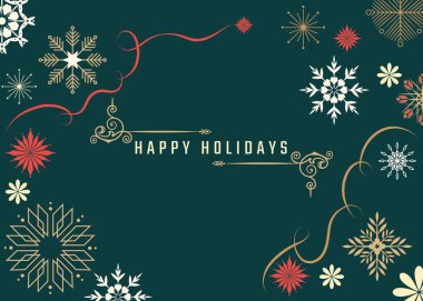 Bir sürü farklı kar tanesi desenli Noel kartı tasarlandı. Hepsi grup halinde ve ayrı katmanlarda. Vektör.