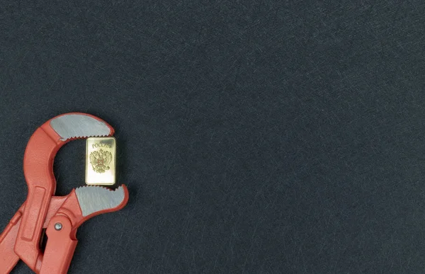 Russia Монета Золотий Щелепах Трубопроводу Wrench Втрата Вартості Золоті Металеві — стокове фото