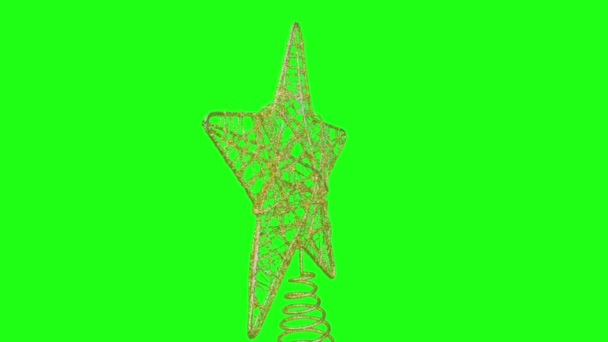 緑の背景に回転する金の星 メリー クリスマス ハッピーニューイヤー クリスマスの飾りは緑色に回転し 鍵をかける準備ができています ゴールドスターのようなウェブ美しい輝く 緑のグラフィック要素 — ストック動画