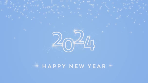 Happy New Year 2024 Blauwe Achtergrond Sterretjes — Stockvideo