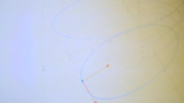 Camera shot screen Math graph function in time moving on helix elipse circle coordinate system.Camera shot computer screen 3d function mathematics. Graph and moving variable in the 3d helix.