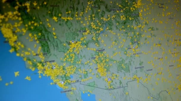 Mapa Tráfego Aéreo Sobre Eua América Norte Ícones Aviões Cidades — Vídeo de Stock
