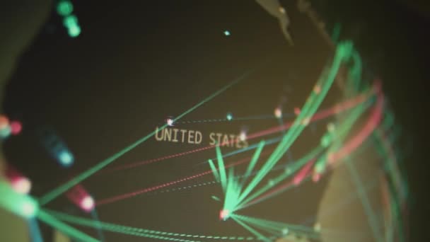 Kybernetické Útoky Noci Nad Usa Severní Amerika Kamera Záběry Počítačové — Stock video
