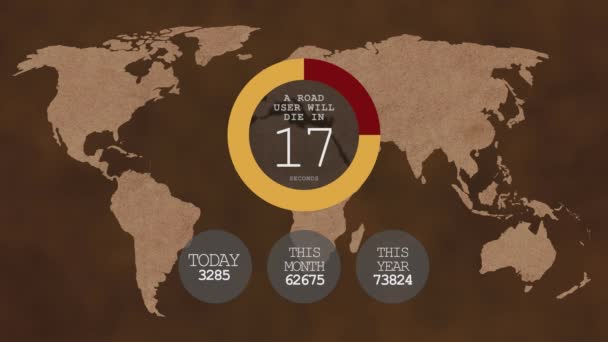 Licznik Użytkownik Drogi Zginie 23S World Map Wypadków Śmiertelnych Wypadków — Wideo stockowe