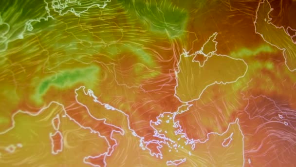 Gorąca Pogoda Nad Europą Ciepłe Ocieplenie Powietrza Ekran Komputera Kamerą — Wideo stockowe