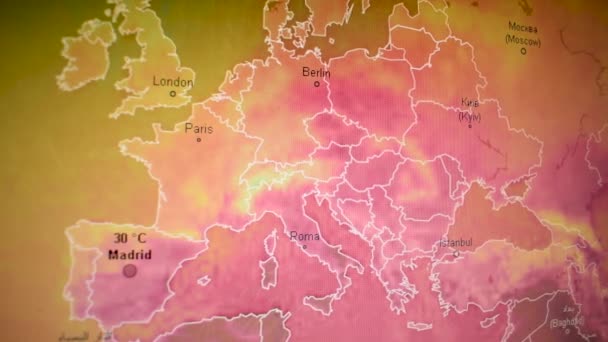 Ζεστό Κλίμα Πάνω Από Τον Ευρωπαϊκό Δορυφόρο Οθόνη Κάμερας Οθόνη — Αρχείο Βίντεο