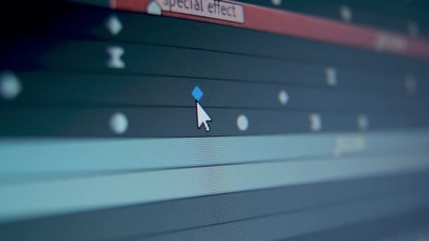 Trabalhando Software Animação Câmera Macro Tiro Uma Tela Computador Dolly — Vídeo de Stock