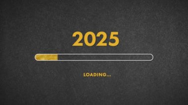 2025 Mutlu Yıllar Altın İlerleme Çubuğu yükleniyor. Yeni yıla yaklaşırken bar yükleniyor. Altın parıltısı.