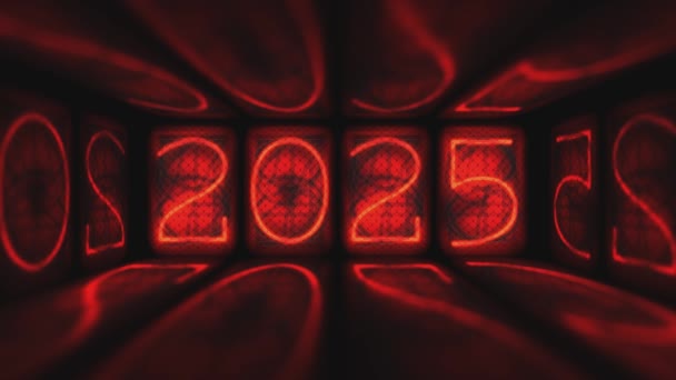 2024 2034 Contatore Anni Cambiando Sul Display Tubo Vuoto Lucido — Video Stock