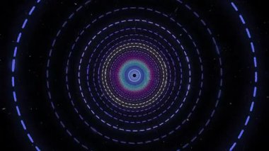 Uzay tüneli daireleri. Güzel kopya alanı. Aydınlatılmış uzay neon halkaları. Seksenlerin klasik sunum arkaplanı. Güzel kopyalama alanı.