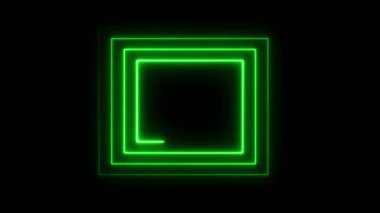 Neon ışıkları yeşilinden yapılmış spiral kare. Aydınlatılmış uzay sarmalı. Seksenlerin klasik sunum arkaplanı. Güzel kopyalama alanı.