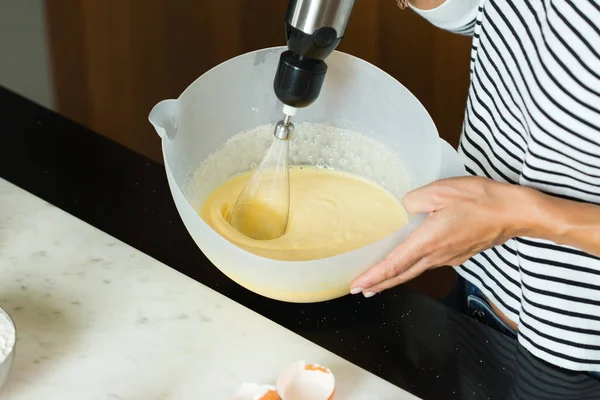 Woman Kneading Dough While Cooking Apple Pie Modern Kitchen — Stock Photo, Image