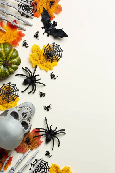 Szczęśliwego Halloween Trick Lub Traktować Kartkę Dyni Czaszki Kościste Ręce — Zdjęcie stockowe