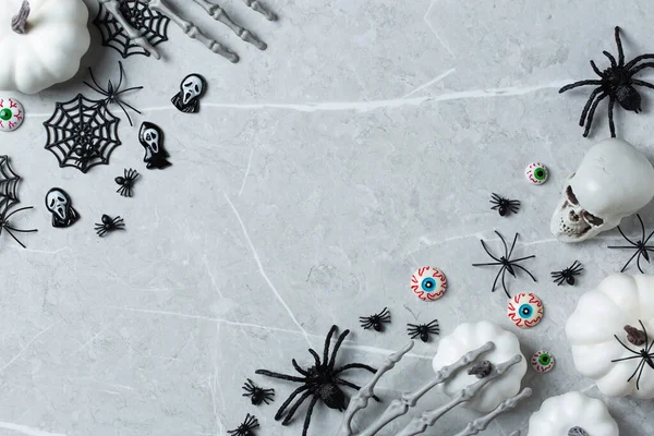 Cadılar Bayramı Kutlu Olsun Balkabaklı Kafataslı Sıska Elli Örümcekli Şaka — Stok fotoğraf