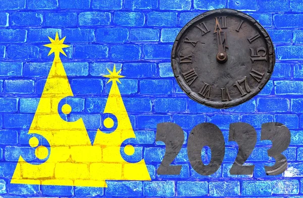 Boldog Nyúl Évét Bolyhos Számok 2023 Üdvözlőlap Design Kék Sárga — Stock Fotó