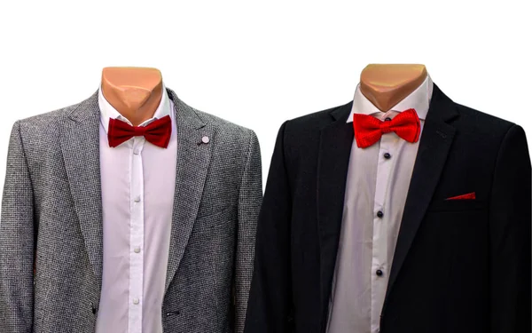 Heren Kledingwinkel Business Suit Een Etalage Close Afbeelding Van Drie — Stockfoto