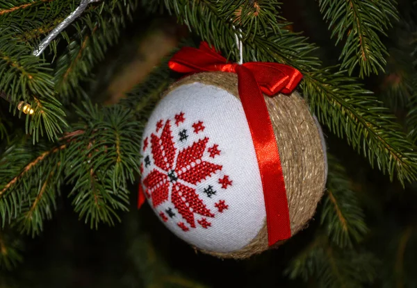 Lviv Ukraine December 2022 Handmade Christmas Toys Picture Embroidered Christmas — Stock Photo, Image