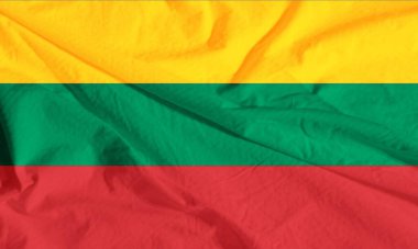 Lithuanian flag blowing in the wind .Flag of Lithuania waving, real fabric texture .