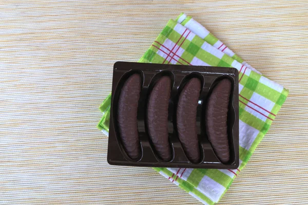 Schokobananen Mini Banane Mit Schokolade Überzogen Mini Banane Und Marienkäfer — Stockfoto