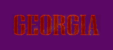 Karanlık ve aydınlık bir arkaplanda Georgia kelimesi. Georgia alevler içinde kaldı..