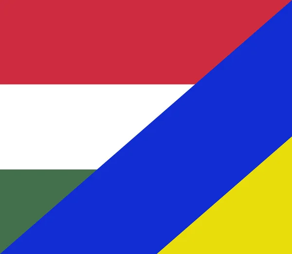Kombinace Stylizovaných Vlajek Ukrajiny Maďarska Jedné Fotografii Vlajky Dvou Sousedních — Stock fotografie
