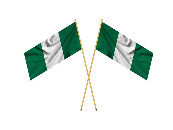 ナイジェリアの生地の旗 Drapeauガラス製のナイジェリアの旗 ナイジェリアのカラフルな旗を振って — ストック写真
