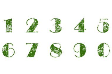 Yıpranmış eski çok renkli numaralar 1 ile 10 arasında ve eski arkaplanda izole edilir