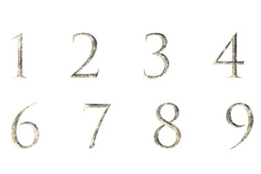 Yıpranmış eski çok renkli numaralar 1 ile 10 arasında ve eski arkaplanda izole edilir