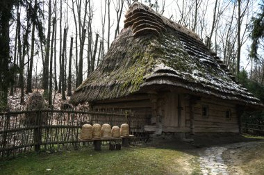 Geleneksel kubbe şeklinde örülmüş arı kovanları. Ders için kopya alanı olan geleneksel bir kubbeli arı kovanı. Saman kovanından yapılmış eski tip arı kovanı..
