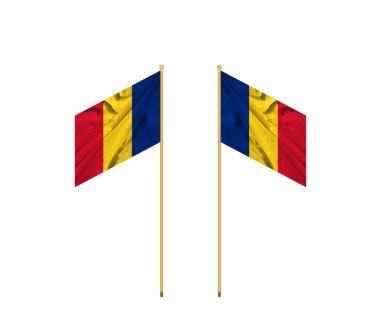 Romanyanın renkli bayrağını sallıyor. Romanya bayrağı sallanıyor, gerçek kumaş dokusu..