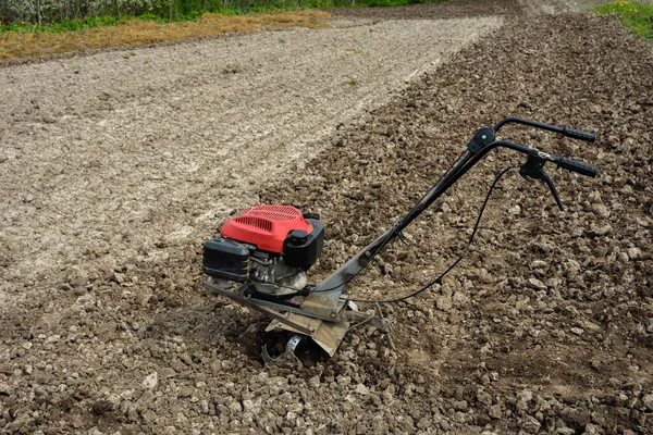 Cultivador Rojo Cultiva Huerto Para Plantar Verduras Papas Tractor Motoblock — Foto de Stock