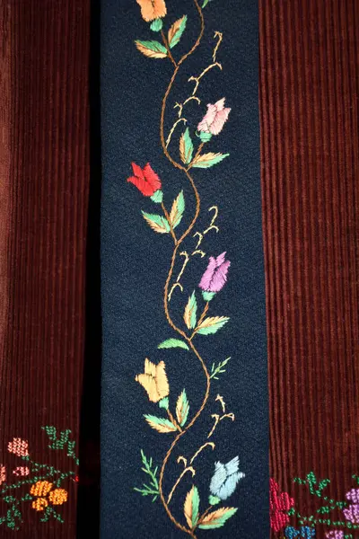 Ukrainian folk decorative embroidery.ornament of Ukrainian embroidery.Samples of traditional Ukrainian folk art knitted embroidery pattern on textile fabric