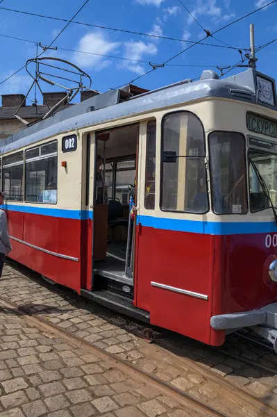 Lviv. Ukrayna. 24 Ağustos 2024 eski klasik tramvay servisi Gotha T2-62 Lviv 'deki garajda.