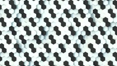 Siyah ve beyaz altıgenden yapılmış animasyon geometrik arkaplan. Retro, soyut ve minimalist kavram.
