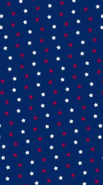 Amerikan bayrağının renklerine sahip animasyon arka planı, beyaz ve kırmızı yıldızlar çapraz yönde hareket eder. Devamlı döngü. Dikey.