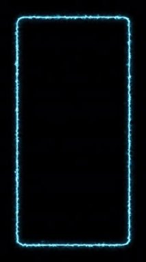 Dikey hareketli çerçeve sınırında mavi elektrik efekti ve ince bir parıltı var. Kusursuz döngü. Boşluğu kopyala, mesaj, maket, duvar kağıdı için yer aç. Siyah arka plan. Bileşim ve vfx için izole.