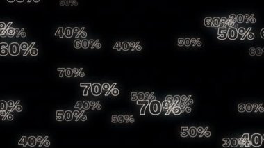 % 30,% 40,% 50,% 60,% 70 ve% 80 oranında beyaz tonlarında yüzdelik iskonto içeren animasyon harfleri. Satışlar, borsa veya Kara Cuma için ideal. Kusursuz döngü.