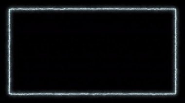 Animasyon çerçeve, açık, kenarlarında beyaz ve mavi enerji etkisinin parladığı. Kusursuz döngü. Uzayı kopyala Siyah arka plan. Kompozisyon ve duvar kağıdı için ideal.