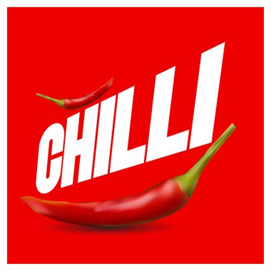 Ekstra baharatlı biber kağıdı posteri, rozet ya da afiş şablonu, kırmızı arka planda izole edilmiş. Vektör illüstrasyonu