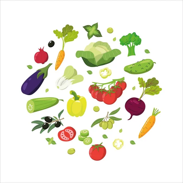 Овочі Набір Здорової Вегетаріанської Або Веганської Їжі Рука Намальована Векторні — стоковий вектор
