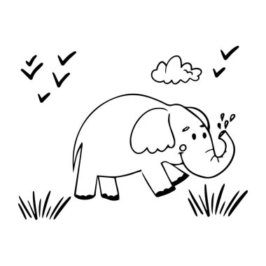 Karalama tarzında şirin bir fil. Savanna macera vektör damgası