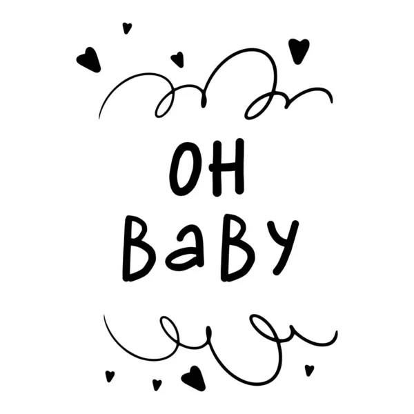 Diseño Carrito Ducha Para Bebés Con Letras Manuscritas Baby — Vector de stock