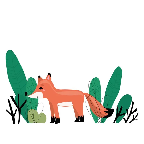 Vektor Handgezeichnete Kinderillustration Druck Die Karte Mit Dem Niedlichen Fuchs — Stockvektor