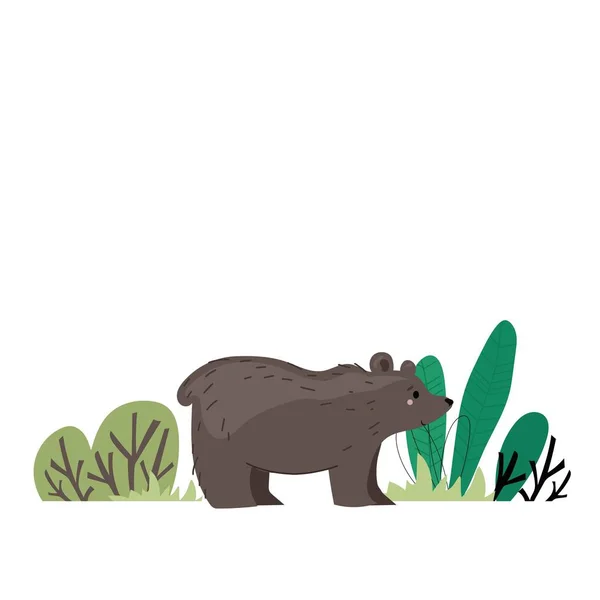 Wektor Ręcznie Rysowane Dzieci Ilustracja Druk Karta Cute Niedźwiedź Płaskim — Wektor stockowy