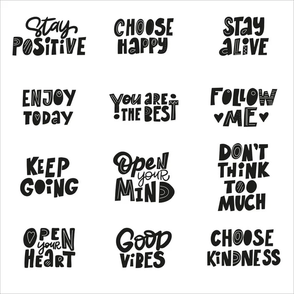 Set Motivational Phrases Postcards Posters Stickers Etc — Stock Vector