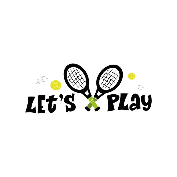打网球手绘矢量字母引文 动机运动口号与网球和球拍的白色背景 竞争游戏 健康的生活方式概念 — 图库矢量图片
