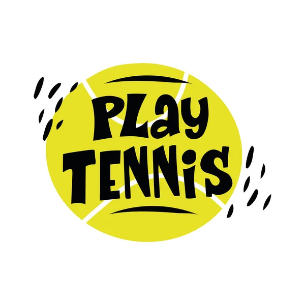 Tenis el çizimi vektör harfleri oyna. Beyazların arka planında tenis topları ve raket olan motive edici spor sloganları. Rekabetçi oyun, sağlıklı yaşam tarzı konsepti. 