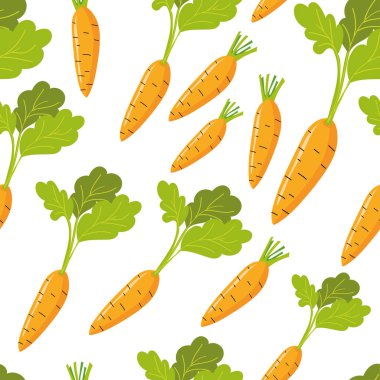 Havuç desensiz. Sonsuz desen seramik fayans, duvar kağıdı, tekstil, web sayfası arka planı için kullanılabilir. Vektör çizgi film illüstrasyonu.