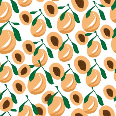 Beyaz arka planda şeftali deseni var. Vektör illüstrasyonu