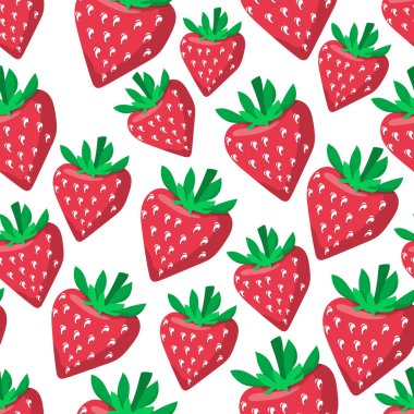 Beyaz arka planda kusursuz çilek deseni. Vektör illüstrasyonu